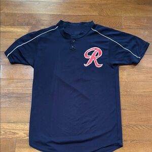 Kids Navy Blue Baseball Shirt with Red Logo